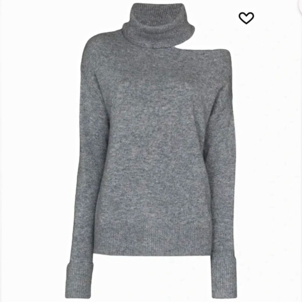 PAIGE Raundi Cold Shoulder Cowl Turtleneck Knit Sweater Heather Gray Size Small